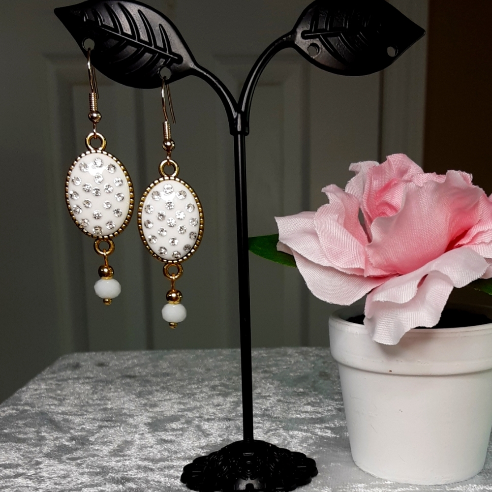 Handmade Rhinstone White Rhinestone Dangle Earrings